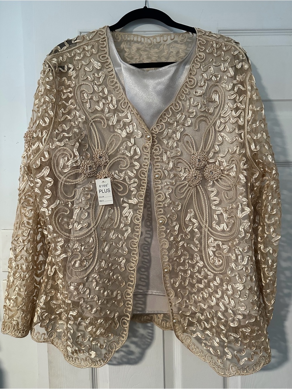 Plus Size Cream Embellished Open-Front Jacket